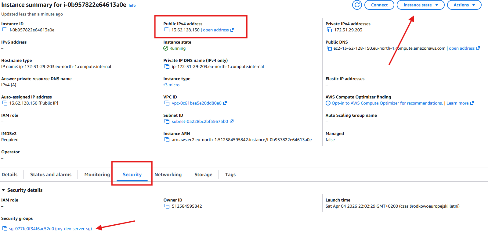 Instance details